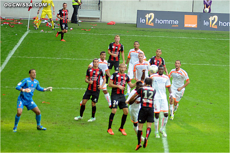 Sur un corner, un défenseur touche le ballon de la main. Penalty pour Nice !