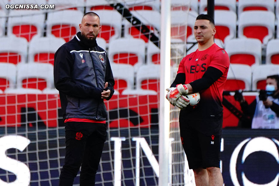 Didier Digard et Yoan Cardinale lors de l'échauffement