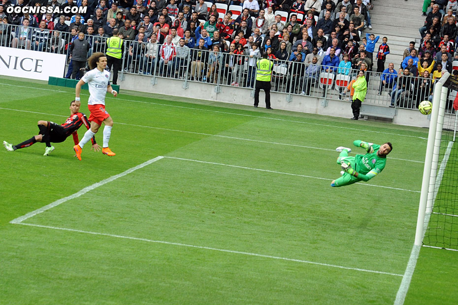 Mais sa tête est détournée sur le poteau par Sirigu