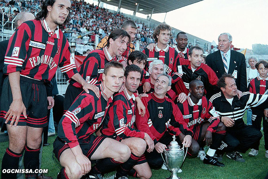 Présentation de la coupe au peuple niçois. Youssef Salimi, Arjan Vermeulen, Frédéric Gioria, Henri Savini, Thierry Crétier, Louis Gomis