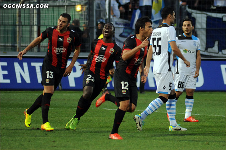 La joie de Dario Cvitanich avec Nampalys Mendy et Valentin Eysseric